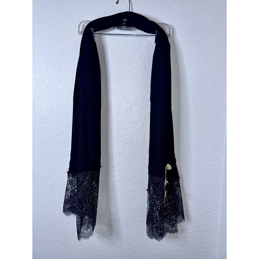 Pashma Arte Silk Cashmere Wrap Scarf Black Lace Beaded Mesh  Handmade NWT